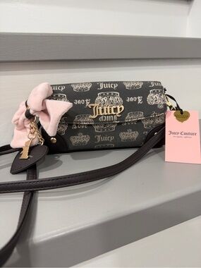 Juicy Couture Black and Pink Monogram Crossbody with Bow Charm